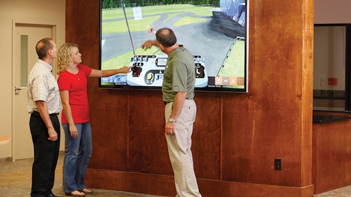 JLG's lift and access equipment simulator employs advanced gamification learning, similar to a video game experience, to familiarize operators with the controls and operation of boom lifts and telehandlers.