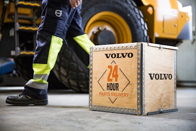 The Volvo 24-Hour Parts Guarantee is a new program to help ensure when customers need parts most — Volvo delivers. If a machine should go down, Volvo guarantees delivery of parts within 24 hours of order placement.