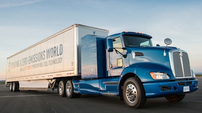 The Toyota Project Portal truck carries two fuel cell stacks, taken directly from Toyota’s Mirai fuel cell car, behind the cab. The fuel cells power a motor that makes 670 hp and 1,325 lb.-ft. of torque.