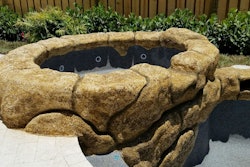 The rock waterfall pictured here was created using a concrete squeeze pump, which was the ideal solution for Pool Crafters to preserve the detailed process of rock carving.