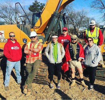 Team Rubicon heavy equipment operators have been trained as part of a partnership with CASE. Service projects like this house demolition give the operators valuable operating time in preparation for actual disaster response deployments