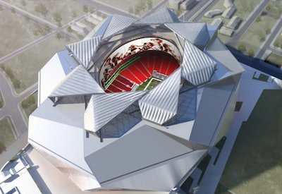The Mercedes-Benz Stadium roof is the first of its kind, composed of eight separate petals opening in an estimated eight minutes.