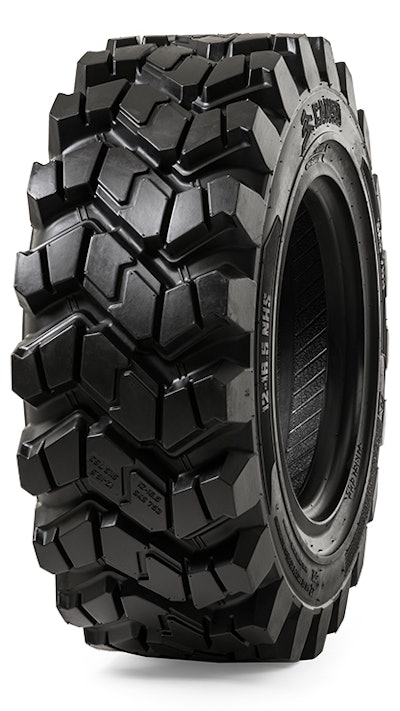 The non-directional tread pattern on Camso's SKS 753 is one of many new design features to come about from the company's scrap tire analysis.