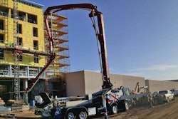 Boom pump sizes from 36 to 61 meters were dispatched to place concrete depending on what level was under construction for the six-story hotel that was adjacent to the mall.