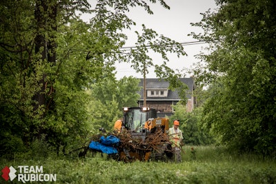 The CASE TR310 CTLs were used in debris management initiatives during the project, including the removal of fallen or dangerous trees, trash, overgrowth and the consolidation of debris and refuse, as well as the demolition of several garages and other outbuildings.