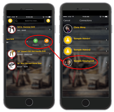 Transfer tools to other employees while in the field and record it on ShareMyToolbox.