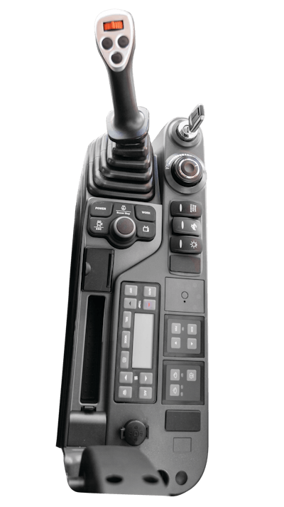 Doosan excavators feature the ability to rotate the portion of the joystick that contains the buttons and sliders. This changes the direction of the slider and makes operation more natural for the operator.