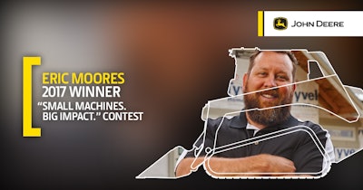Contest winner Eric Moores of Woodbine, Iowa, received a new 333G compact track loader (CTL) with a WorkSite Pro bucket attachment.