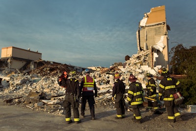 Brandenburg Industrial Services demolished one part of the building to rubble, structurally compromised another area leaving large pieces, and pulled the roof of the atrium off its supports allowing it to collapse.