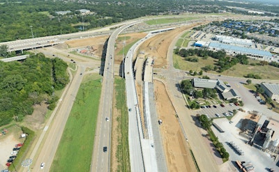 Paving and dirt work on the new SH 360 interchanges for the DFW Connector project.