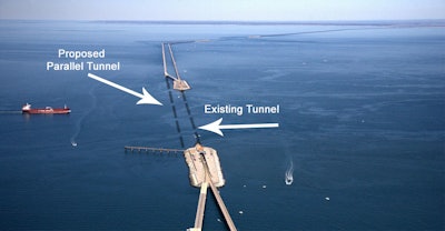 The proposed parallel tunnel will add two more underwater lanes in the Chesapeake Bay.