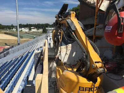 EnviroVantage paired its Brokk 100 with a concrete crushing attachment to minimize most of the noise and vibrations.