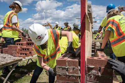 Masonry skills was one of the hands-on stations Miron offered its young female participants of its Build Like a Girl event.