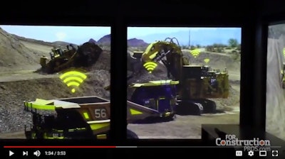 Caterpillar's virtual demonstration of its Command system is essentially identical to a live demo of the autonomous mining system Cat shares with customers at its Tinaja Hills Training Center. Haul trucks are completely autonomous, and the D10 dozer is operated via remote control.