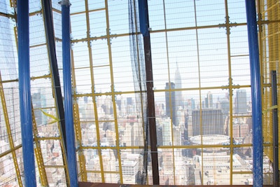 A look from inside the Doka's protection screen and framed enclosure on the 55 Hudson Yards construction project.
