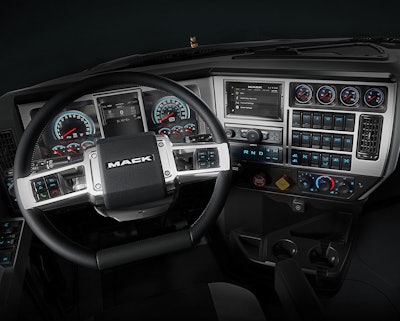 A new gauge cluster and dash layout improves visibility and readability, and puts frequently used controls at the driver’s fingertips. Switches are repositioned higher on the dash, while the Mack mDRIVE automated manual transmission shift pad is now within easier reach as well.