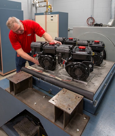 Large shaker tables at Briggs & Stratton’s NVH lab allow engineers to test multiple engines at one time, helping new products reach the market in less time.