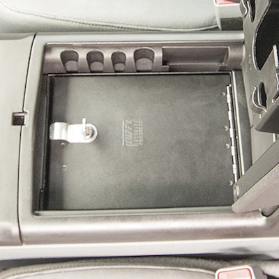 Install welded 16 gauge steel lock box without drilling into center console of 2009 to 2014 Ford F150 XLT trucks .