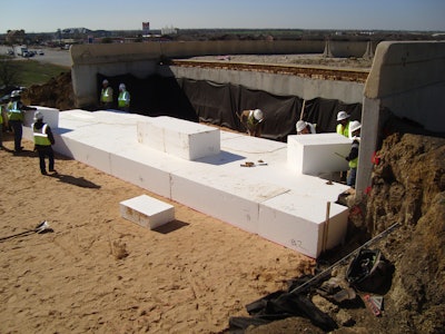 One embankment was filled with Geofoam blocks as alternative fill material. The other embankment was filled with lightweight clay aggregate.