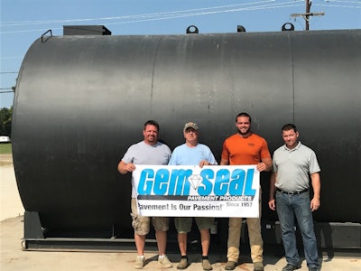 New GemSeal distributor in west Tennessee is family-owned Jackson Asphalt Sealcoat Supply. Owners (from left) are Sam, Danny, and Cody Jackson along with GemSeal sales manager, Greg Johnson.