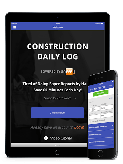 Create professional construction daily reports in minutes on your mobile devices with Snappii’s Construction Daily Log mobile app.