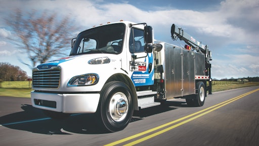 Propane can offer economic and environmental benefits in both on- and off-road applications. Shown is the Freightliner S2G, a 33,000-lb. GVW propane-powered truck.