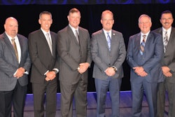 2018 AEM Officers (L-R): CE Chair Jeff Reed, Reed International/VSS Macropaver; Treasurer Todd Stucke, Kubota Tractor Corp.; Vice Chair Jim Walker, CNH Industrial; Chair Rich Goldsbury, Doosan Bobcat; AG Chair John Lagemann, Deere & Co.; Secretary Dennis Slater, AEM.