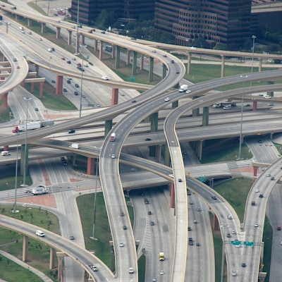 High Five Interchange: US 75 on the bottom level; the two frontage roads on the second; I-635 on the third; direct connection ramps on the two top levels.