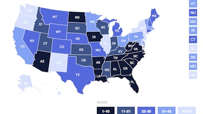 Virginia, Arkansas and Arizona landed the top three spots on ABC's 2017 Merit Shop scorecard while Illinois, Washington and New York rounded out the bottom of the list.