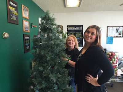 Robbin Markham (right), office manager at Gann Asphalt & Concrete, devotes most of her time to accounts payable, receivables and marketing. She is supported by Stephanie Holey, administrative assistant. Both answer phones and juggle 'other small things' that pop up unpredictably.