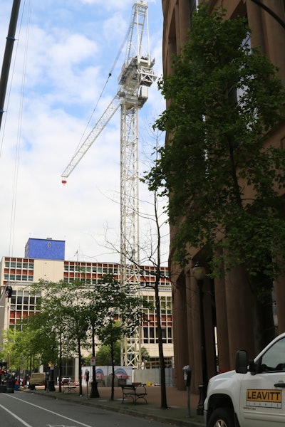 Demolition and reconstruction of the 8th and 9th floors of the Vancouver library required many large materials to be hoisted to and from the upper floors.