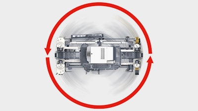 Computer-controlled skid steering system makes Wirtgen's SP 62i paver maneuverable on site, and delivers quality slabs in tight turns.