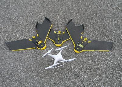 There are two basic types of unmanned aircraft systems (UAS), fixed-wing style and multi-rotary (quadcopter pictured), according to Steve McManaway of Mulzer Crushed Stone.