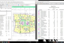 The Repeat feature of On Center Software’s On-Screen Takeoff module allows the end-user to capture quantity results on one drawing and then replicate those results with the click of a button (sample project shown). A materials list and model are to the left; to the right is a PDF of information pertaining to the project’s typical groups and repeating floors.