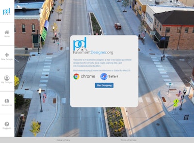 A screen capture depicts the welcome portal for PavementDesigner.org.