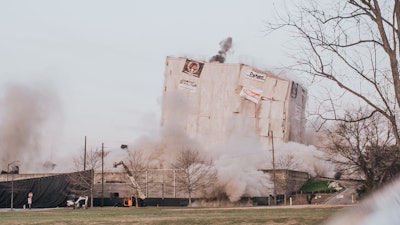 A total of 1,800 holes were drilled throughout six designated blast floors and 600 pounds of explosives were used inside the building.