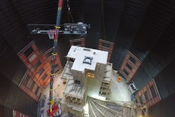With not enough space to set up the tower crane, the Terex crane was transplanted straight into the building and will remain after construction is complete.