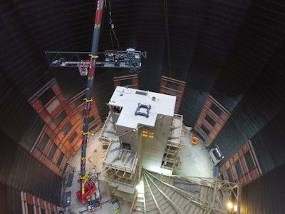 With not enough space to set up the tower crane, the Terex crane was transplanted straight into the building and will remain after construction is complete.