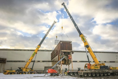 Contractors completed a demolition project in Detroit with the help of a GMK6300L and a GMK6400 Grove all-terrain cranes.