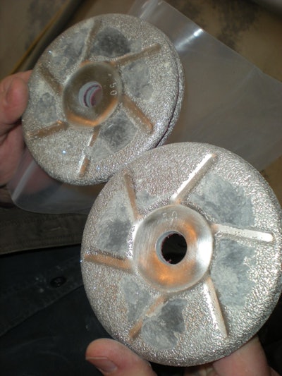 Myth #3: Some acrylic sealers burn at temperatures below that which a dry grinding will reach. It can glaze over the tool face and create black splotches on the floor surface.