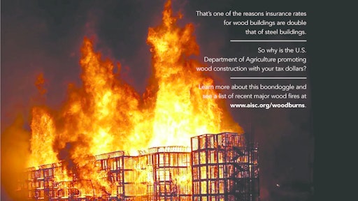 In a rare move the American Institute of Steel Construction (AISC) designed this ad to inform the public about the advantage of using steel and concrete to promote resilient buildings that protect both people and structures in the event of fire.