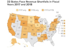Trump's infrastructure gambit suggest flipping the cost share of big infrastructure projects, expecting states and/or private industry to come up with 80% of funds. Thirty-three states face revenue shortfalls in fiscal 2017 and 2018. More states than at any time since the end of the recession reported midyear budget gaps in fiscal 2017.