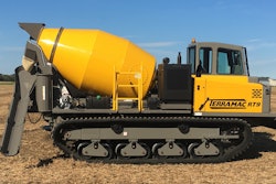 RT9 customized with a Shortstop 3.5 concrete mixer by Ernest Industries. The ability to tilt up the mixer with the RT9’s dump bed function ensures concrete will remain in the drum at almost any angle.