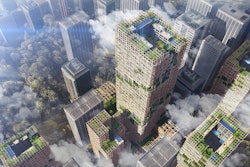 The supertall skyscraper will us braced tube structure in which steel frame vibration control braces (diagonal braces) are positioned inside a column and beam structure, made from a combination of wood and steel.
