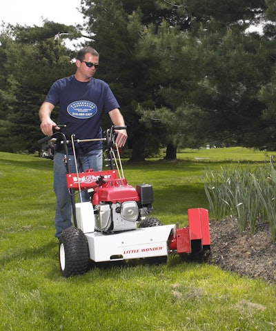 Work-saving edging tools are always in spring demand. Little Wonder BedShaper® cuts easy-to-remove stips of sod.