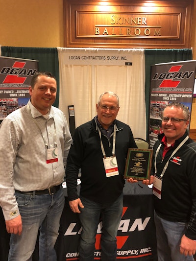 Overall_Midwest Region: From left: Todd Jurjevic of Minnich Manufacturing, Dave Potter of Logan Contractors Supply, Scott Mouw of Logan Contractors Supply.