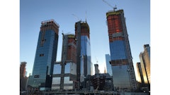 The Hudson Yards project includes office towers, 4,000 residences, a 750-seat public school, shops and restaurants, a new art center and 14 acres of public open space. It is constructed on two “platforms” that bridge over 30 active Long Island Rail Road train tracks; 300 caissons (4 to 5 ft. in diameter, 20 to 80 ft. deep) support the platforms and buildings.