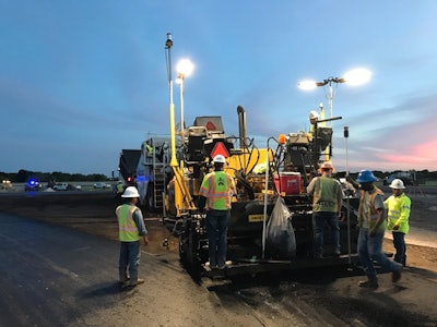 Austin Materials repaved the Georgetown Municipal airport runways laying down 8,200 tons of P401 of material in just seven paving shifts - meeting tolerances of +/- 1 millimeter