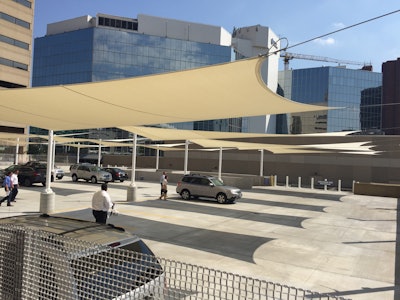 The top level of this Baltimore parking ramp was once a pedestrian plaza but the need for 150 new parking spaces led to a rehab project performed by the Bartley Corporation.