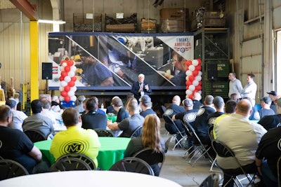 Congressman Bob Gibbs of Ohio addresses the crowd during the I Make America event at Minnich Manufacturing.